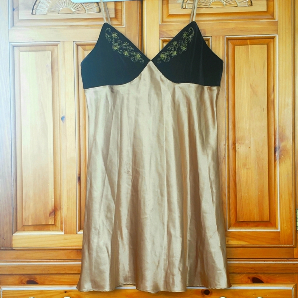 Gold Satin Lingerie Slip Dress, size M